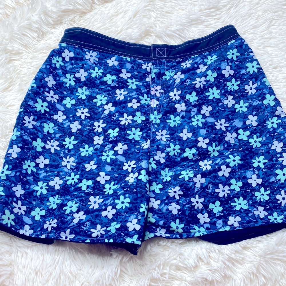 Catalina Blue White Flower Floral Reversible Swim Shorts Size Small 4-6